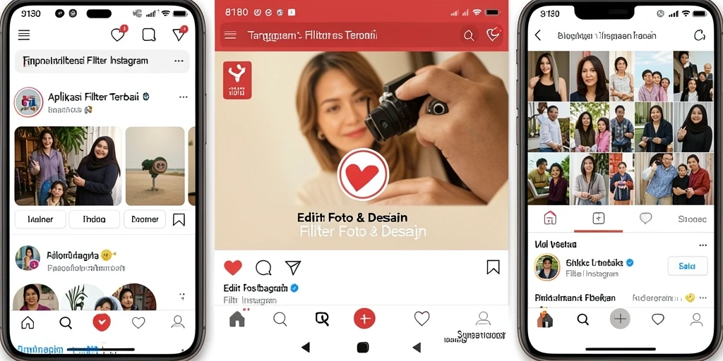 Tampilan antarmuka aplikasi 8180 dengan berbagai pilihan filter Instagram.