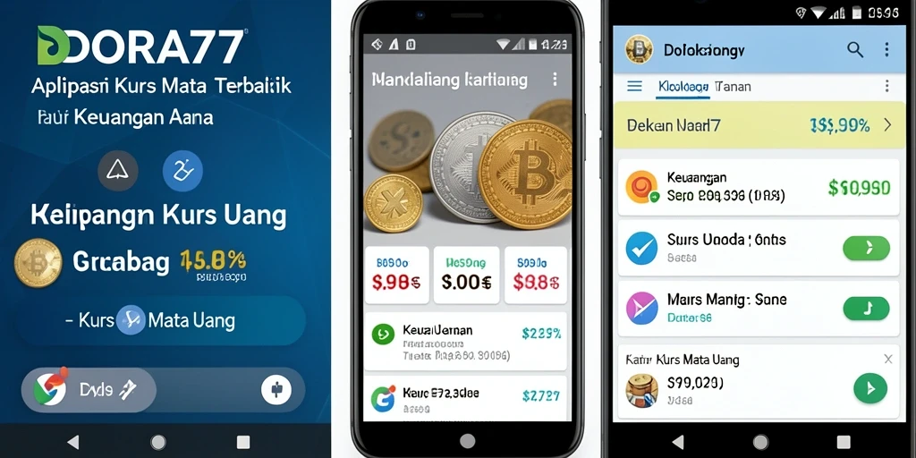 Tampilan antarmuka aplikasi DORA77 dengan fungsi kurs mata uang.