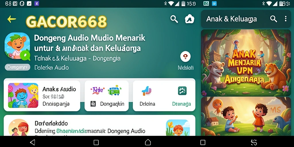 Tampilan antarmuka GACOR668 dengan pilihan dongeng audio yang menarik.