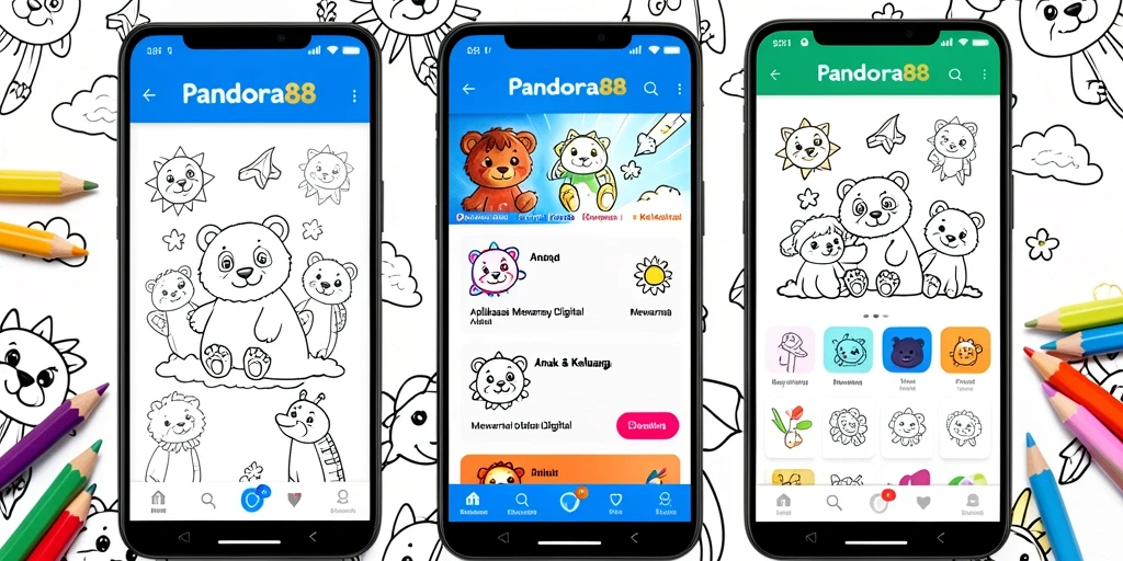 Antarmuka aplikasi PANDORA88 dengan berbagai fitur mewarnai digital.